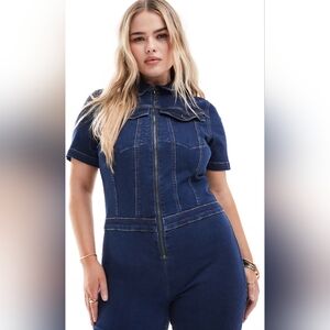 Asos Curve Short Sleeve Denim Jumpsuit